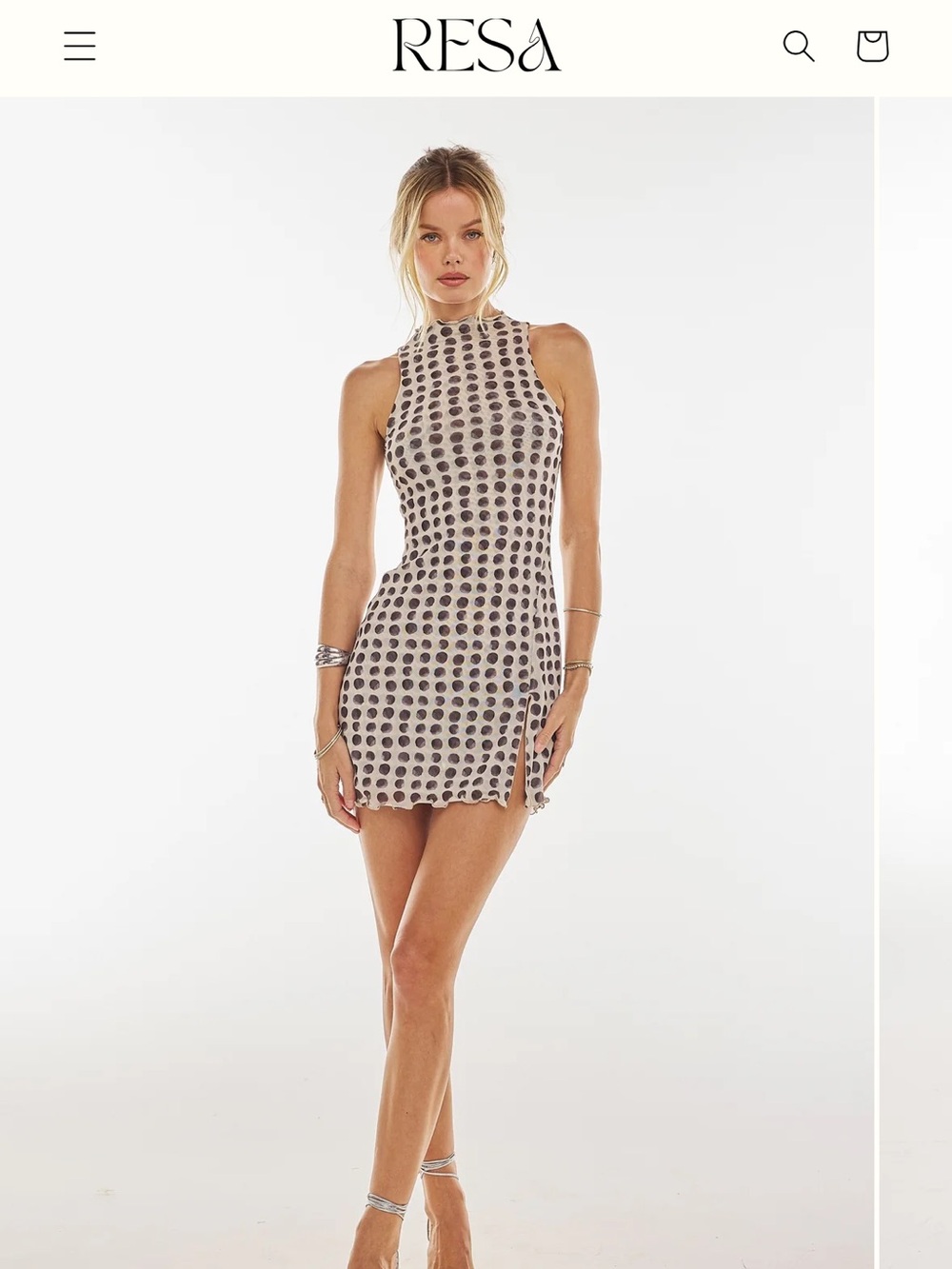 RESA Sleeveless High-Neck Polka Dot Mini Dress